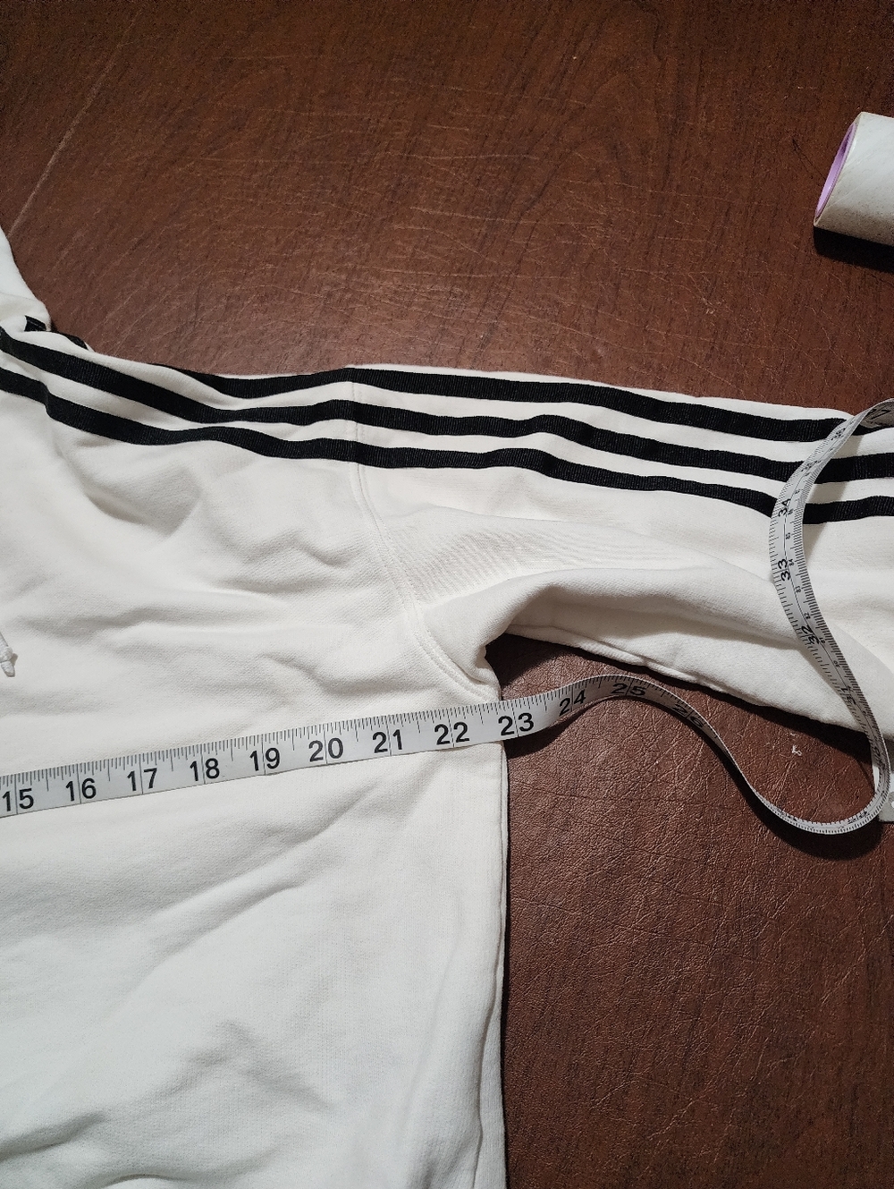 Adidas White Cropped Hoodie with Black 3-Stripes - Picture 4 of 10